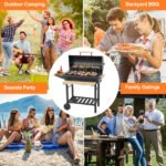 Charcoal Grill Outdoor Barrel Grill, 30 inch BBQ Grill with Warming Rack & Foldable Side Shelf, Offset Smoker Grill with Thermometer for Outdoor Cooking, Black - Image 7