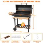 Charcoal Grill Outdoor Barrel Grill, 30 inch BBQ Grill with Warming Rack & Foldable Side Shelf, Offset Smoker Grill with Thermometer for Outdoor Cooking, Black - Image 8