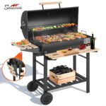 Seizeen Charcoal Grill with Thermometer & Large Cooking Space, Smoker Grill, BBQ Grills for Camping & Picnic, Iron, black