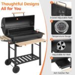 Seizeen Charcoal Grill with Thermometer & Large Cooking Space, Smoker Grill, BBQ Grills for Camping & Picnic, Iron, black - Image 8