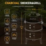 Master Cook Vertical 16" Steel Charcoal Smoker Grill, Heavy Duty 4 in 1 Fire Pit with built-in Thermometer & Adjustable Vent System Black - Image 5