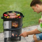 Master Cook Vertical 16" Steel Charcoal Smoker Grill, Heavy Duty 4 in 1 Fire Pit with built-in Thermometer & Adjustable Vent System Black - Image 6