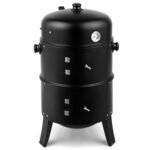 31.5" Portable Charcoal Smoker Grill, 3-in-1 Outdoor Grill Cooker with Built-in Thermometer, Barrel Meat Smoker for Backyard Patio Barbecue Outdoor Smoking Camp