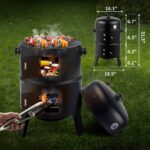 31.5" Portable Charcoal Smoker Grill, 3-in-1 Outdoor Grill Cooker with Built-in Thermometer, Barrel Meat Smoker for Backyard Patio Barbecue Outdoor Smoking Camp - Image 2