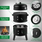 31.5" Portable Charcoal Smoker Grill, 3-in-1 Outdoor Grill Cooker with Built-in Thermometer, Barrel Meat Smoker for Backyard Patio Barbecue Outdoor Smoking Camp - Image 4