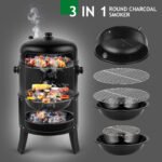 Zimtown BBQ Charcoal Grill Outdoor Barbecue Pit Smoker with 3 Levels Patio Backyard Black - Image 2