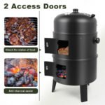 Linsen-outdoors Stainless Steel Vertical Charcoal BBQ Smoker: Versatile 3-in-1 Grill for Smoking, Roasting, and Barbecuing in Your Backyard or Outdoors - Image 5