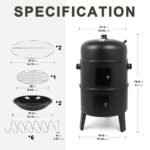 Linsen-outdoors Stainless Steel Vertical Charcoal BBQ Smoker: Versatile 3-in-1 Grill for Smoking, Roasting, and Barbecuing in Your Backyard or Outdoors - Image 6