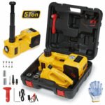 Naipo Electric Car Jack Kit, 5 Ton 12V Portable Battery CarJack Lifting with Electric Wrench/Built-in Tire Inflator Pump/LED Light for SUV/Sedans Yellow