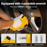 Naipo Electric Car Jack Kit, 5 Ton 12V Portable Battery CarJack Lifting with Electric Wrench/Built-in Tire Inflator Pump/LED Light for SUV/Sedans Yellow - Image 7