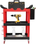 3 Tier Auto Detailing Cart, Rolling Utility Detailing Tool Cart Car Wash Organizer Cart with Wheels Mobile Utility Cart for Garage Workshop Repair Shop$$Office - Image 2