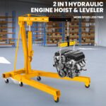 Hydraulic Car Hoist, Yellow Folding Vehicle Crane, Portable Hydraulic Engine Lift, 2 Ton, 360° Steel Wheels, for Auto Repair, Industrial Shop, Equipment Maintai - Image 2