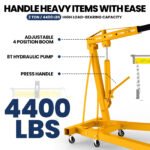Hydraulic Car Hoist, Yellow Folding Vehicle Crane, Portable Hydraulic Engine Lift, 2 Ton, 360° Steel Wheels, for Auto Repair, Industrial Shop, Equipment Maintai - Image 3