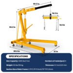 Hydraulic Car Hoist, Yellow Folding Vehicle Crane, Portable Hydraulic Engine Lift, 2 Ton, 360° Steel Wheels, for Auto Repair, Industrial Shop, Equipment Maintai - Image 7