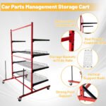 Car Parts Management Mobile Cart, Auto Body Parts Rolling Storage Rack with Wheels, Shelves Workshop Trolley for Automotive Tools and Accessories - Image 3