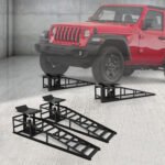 Vertlley 2Pcs Car Ramps with 5t/11050 lb, Heavy-Duty Steel Vehicle Ramps, Portable Car Lift , Built-in Hydraulic Jack, Black