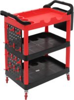 3 Tier Auto Detailing Cart, Rolling Utility Tool for Car Wash Organizer With Wheels - Mobile Cart for Garage Workshop Repair Shop