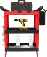 3 Tier Auto Detailing Cart, Rolling Utility Tool for Car Wash Organizer With Wheels - Mobile Cart for Garage Workshop Repair Shop - Image 2