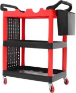 3 Tier Auto Detailing Cart, Rolling Utility Tool for Car Wash Organizer With Wheels - Mobile Cart for Garage Workshop Repair Shop - Image 3
