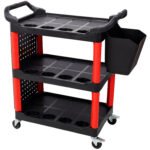 3 Tier Rolling Auto Detail Cart With Wheels,With Bucket & Panel & Hook,for Detailers Garage, Workshop, Repair Shop, Storage Tool,Red&Black