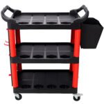 3 Tier Rolling Auto Detail Cart With Wheels,With Bucket & Panel & Hook,for Detailers Garage, Workshop, Repair Shop, Storage Tool,Red&Black - Image 2