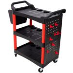 3 Tier Rolling Auto Detail Cart With Wheels,With Bucket & Panel & Hook,for Detailers Garage, Workshop, Repair Shop, Storage Tool,Red&Black - Image 3