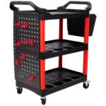3 Tier Rolling Auto Detail Cart With Wheels,With Bucket & Panel & Hook,for Detailers Garage, Workshop, Repair Shop, Storage Tool,Red&Black - Image 4