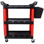 3 Tier Rolling Auto Detail Cart With Wheels,With Bucket & Panel & Hook,for Detailers Garage, Workshop, Repair Shop, Storage Tool,Red&Black - Image 6