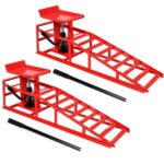 Auto Car Truck Service Ramps Lifts with Pedal, Garage Car Lift Hydraulic Ramps 5 Ton,Automotive Hydraulic Lift Repair Frame Lift(2 Pack) Red