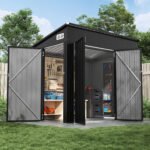 BaPiPro 8'x4' Lean-to Metal Storage Shed, Outdoor Lockable Shed with Triple Doors & Vents for Garden, Backyard, Patio - Black