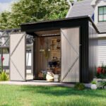 BaPiPro 8'x4' Lean-to Metal Storage Shed, Outdoor Lockable Shed with Triple Doors & Vents for Garden, Backyard, Patio - Black - Image 8