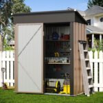 BaPiPro 5'x3' Outdoor Storage Shed, Heavy Duty Metal Shed Garden Tool Shed with Lockable Door for Backyard, Patio, Upgraded Structure Frame, Brown - Image 8