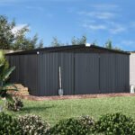 YODOLLA 14' x 12' Outdoor Storage Shed with Lockable Door Patio Metal Garden Storage Building in Dark Gray for Outside - Image 2