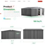 YODOLLA 14' x 12' Outdoor Storage Shed with Lockable Door Patio Metal Garden Storage Building in Dark Gray for Outside - Image 3