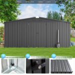 YODOLLA 14' x 12' Outdoor Storage Shed with Lockable Door Patio Metal Garden Storage Building in Dark Gray for Outside - Image 4