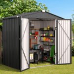 Asofer Outdoor Storage Shed 6’ x 4’, Lockable Doors Galvanized Metal Garden Shed for Backyard, Garden, Patio