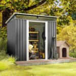 Asofer 6' x 4' FT Outdoor Storage Shed Metal Shed, with Sloping Roof and 2 Lockable Door, Dark Gray