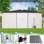 YODOLLA 14' x 12' Outdoor Storage Shed with Lockable Door Patio Metal Garden Storage Building in White for Garden, Outside& Backyard - Image 5