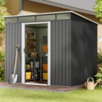 Asofer 8 x 6 FT Outdoor Storage Shed Clearance with Sliding Doors, Metal Garden Tool Shed for Yard, Patio, Gray - Image 3