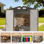 BaPiPro 6 x 4ft Metal Outdoor Storage Shed, Tool Shed with Lockable Door & Sloped Roof for Backyard & Patio, Brown - Image 6