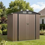 BaPiPro 6 x 4ft Metal Outdoor Storage Shed, Tool Shed with Lockable Door & Sloped Roof for Backyard & Patio, Brown - Image 7