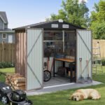 BaPiPro 6 x 4ft Metal Outdoor Storage Shed, Tool Shed with Lockable Door & Sloped Roof for Backyard & Patio, Brown - Image 8