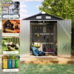 Bapipro 6' x 4' FT Outdoor Storage Shed, Outside Metal Tool Shed with Lockable Door for Tool, Garden, Bike, Brown - Image 6