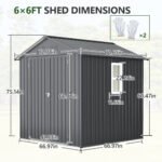 LZBEITEM 6x6 ft Metal Outdoor Storage Shed with Window, Lockable Tool Storage Shed, Steel Garden Sheds with Gable Roof for Backyard, Patio, Garage, Lawn, Black - Image 5
