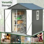 LZBEITEM 6x6 ft Metal Outdoor Storage Shed with Window, Lockable Tool Storage Shed, Steel Garden Sheds with Gable Roof for Backyard, Patio, Garage, Lawn, Black - Image 6